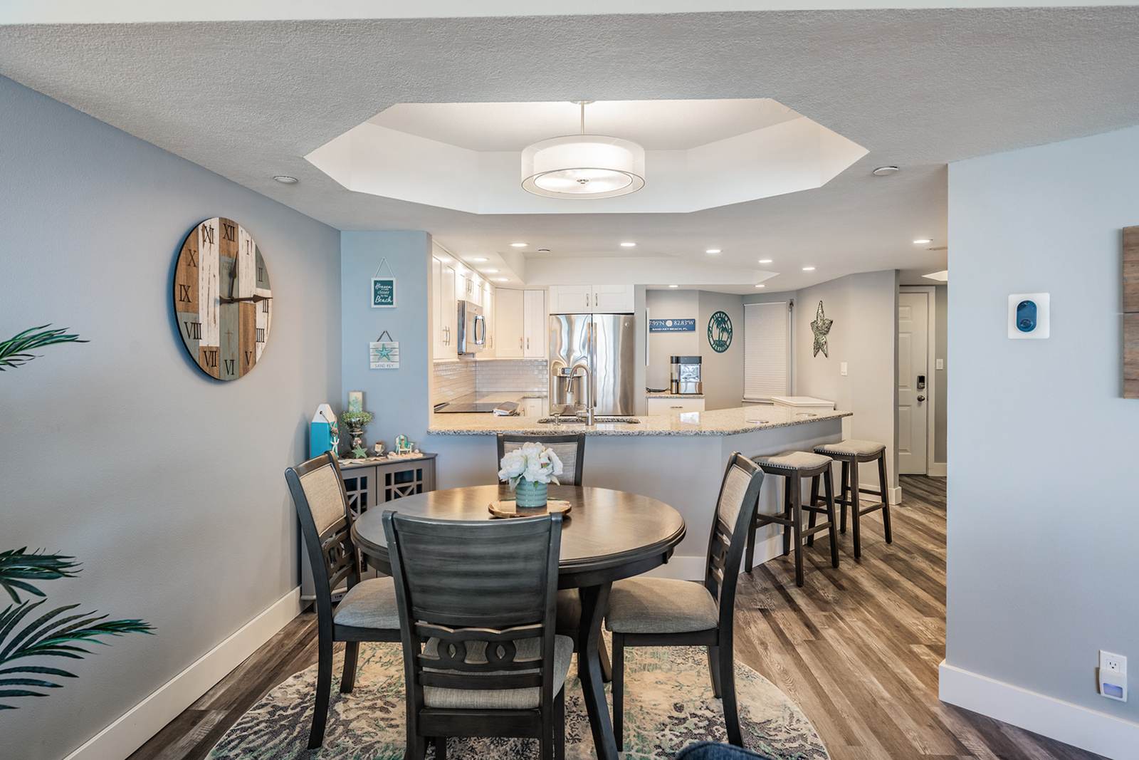 Dining area with new tray ceiling and lighting, Unit 19B