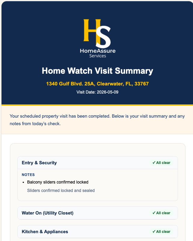 HomeAssure visit checklist in action